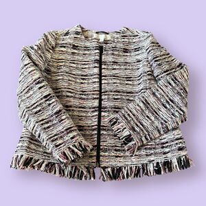 Emerson Rose Nordstrom Blazer Jacket Womens Large Colorful Tweed Fringe Full Zip